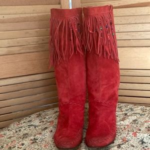 Vintage Red Suede Boots